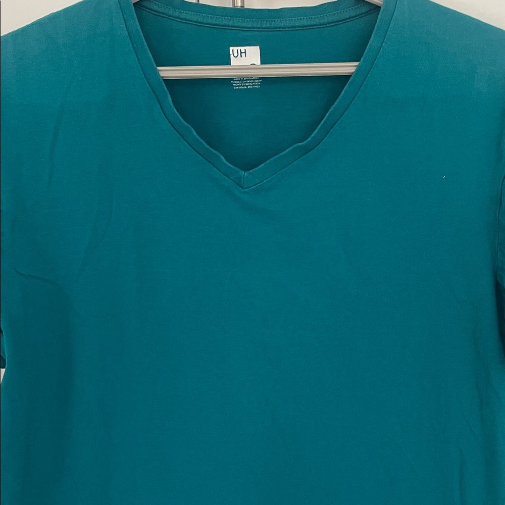 Teal Green 100% Cotton V-Neck Short Sleeve Basic T-Shirt Unisex Size Large